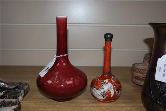 A Chinese Sang de Boeuf vase and a Kutani vase